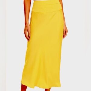 Free People Yellow Normani Bias Satin Maxi Skirt Side Zip Womens Size 6